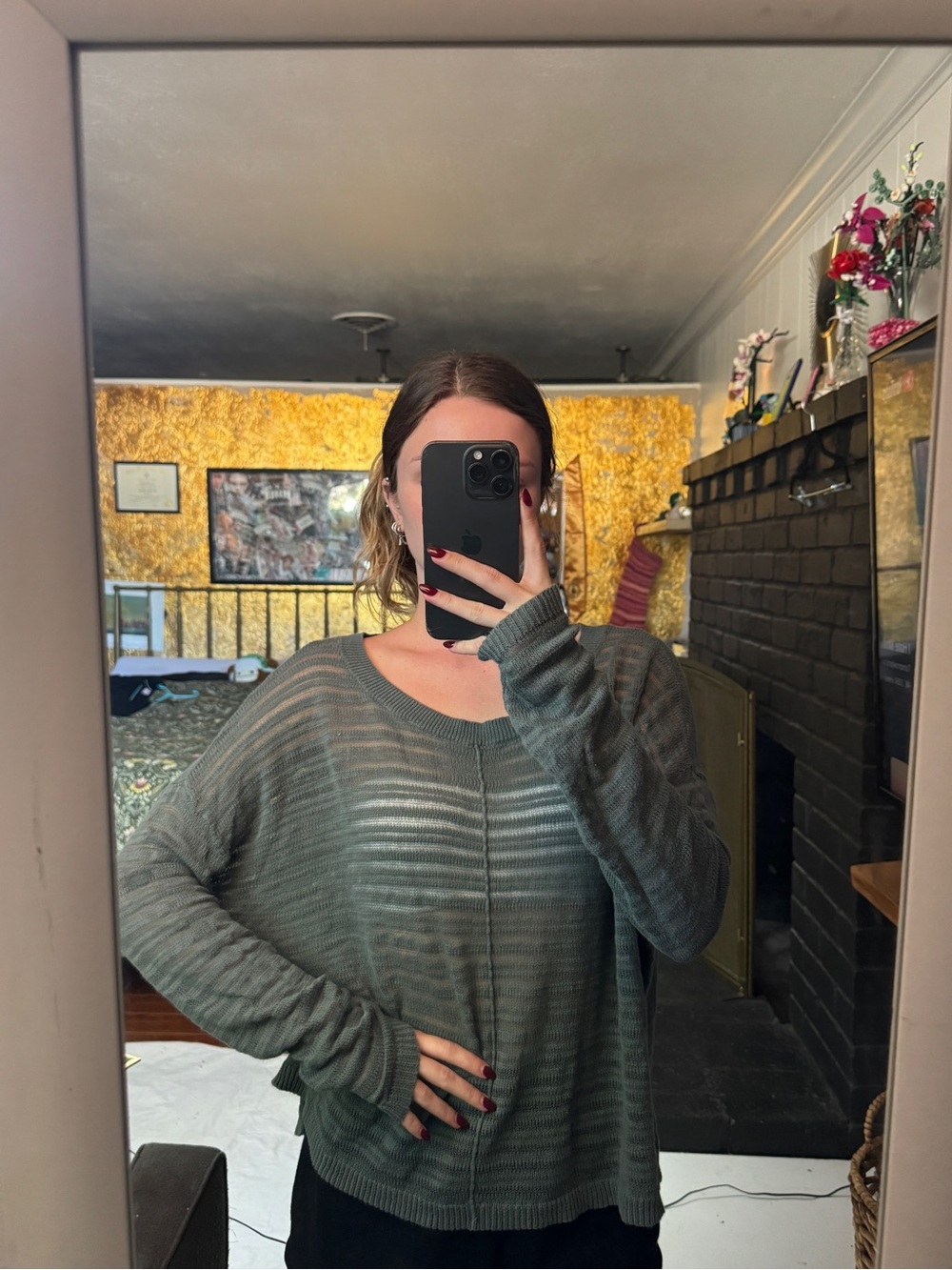 Nordstrom BP green striped see through cotton sweater